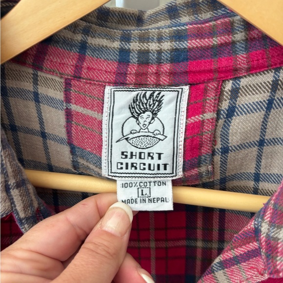 Vintage Plaid Red and Blue button down top ~ L - Picture 2 of 3